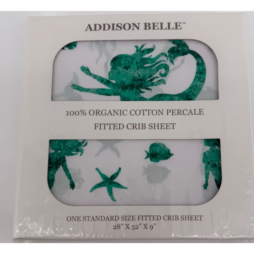 Addison Belle 100%‎ Organic Cotton Percale Fitted Crib Sheet Mermaid Starfish
